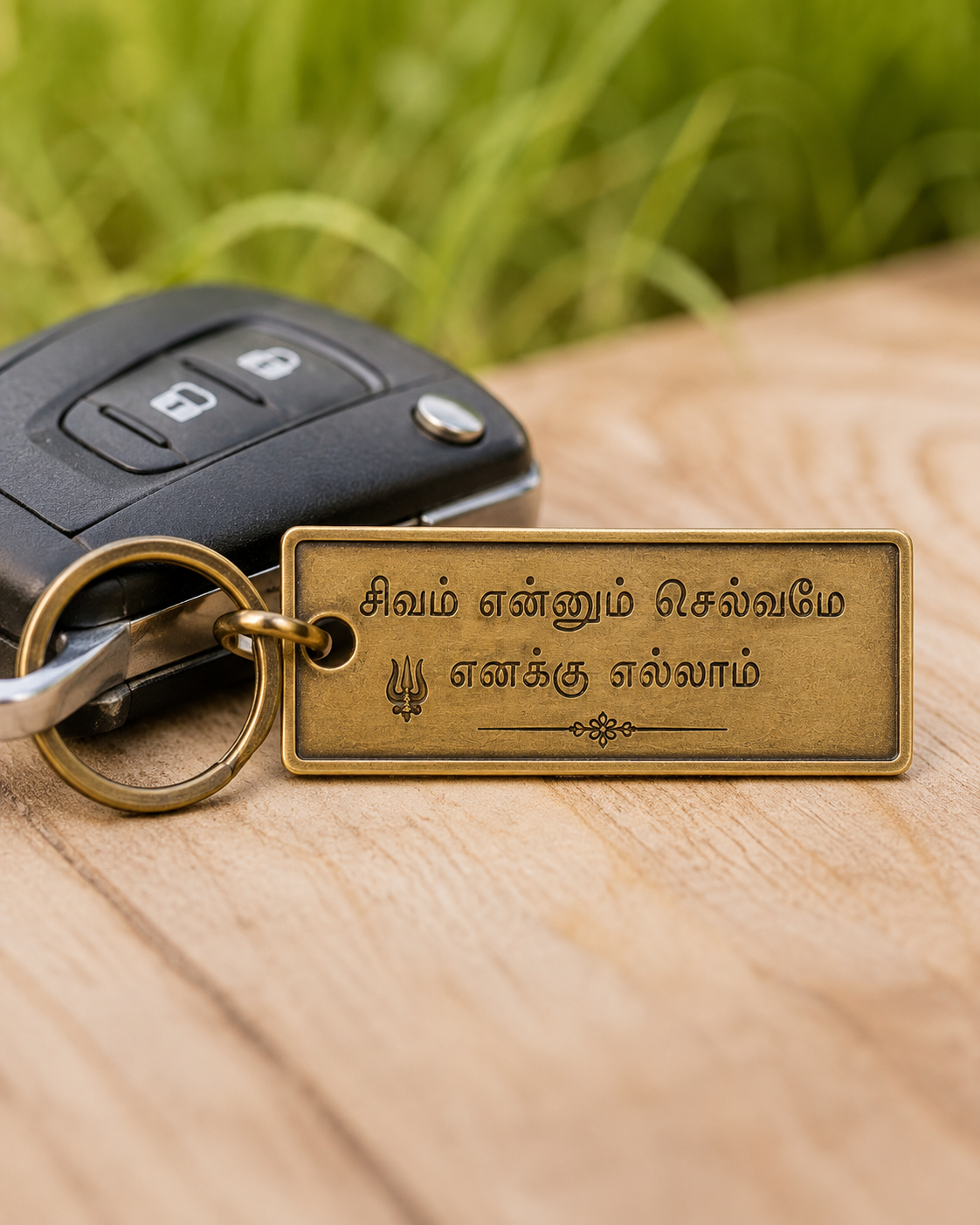 Tamil Engraved Brass Keychain