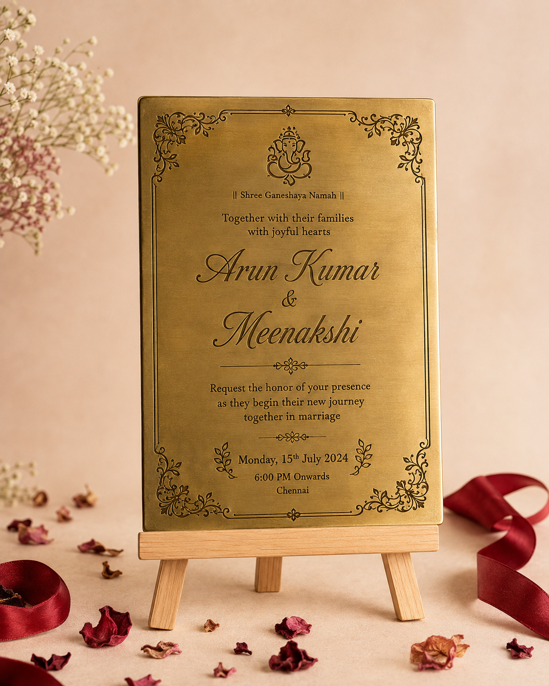 Engraved Brass Wedding Invite